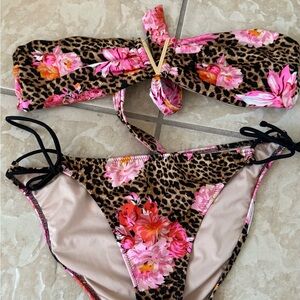 Floral Leopard Print two Piece bikini size M